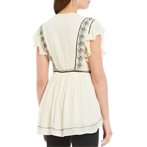 FREE PEOPLE $108 Falling Water Tunic Ivory Combo Embroidered Flutter Sleeve XS - Picture 2 of 6